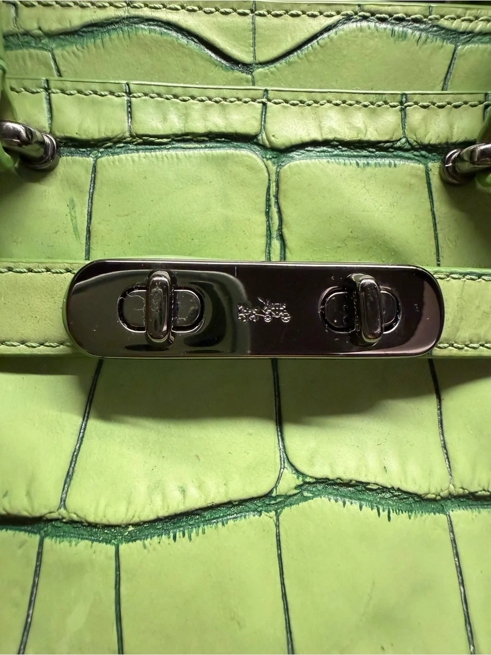 Coach Swagger 21 Exotic Green Croc-Embossed Structured Top-Handle Satchel
